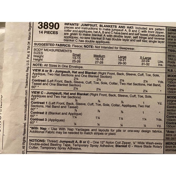 McCalls Sewing pattern3890 baby jumpsuit hat blanket - Picture 4 of 6